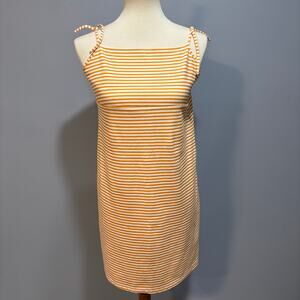Yellow and White Striped Mini Dress tie shoulder spaghetti strap, size S